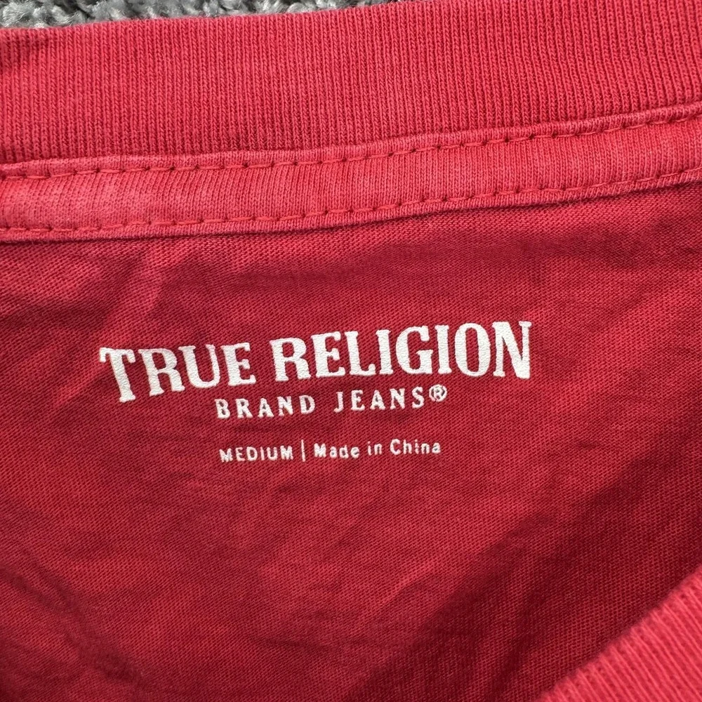 True Religion Shirt Mens Medium Red Buddha Guitar Graphic Tee Tagless Casual